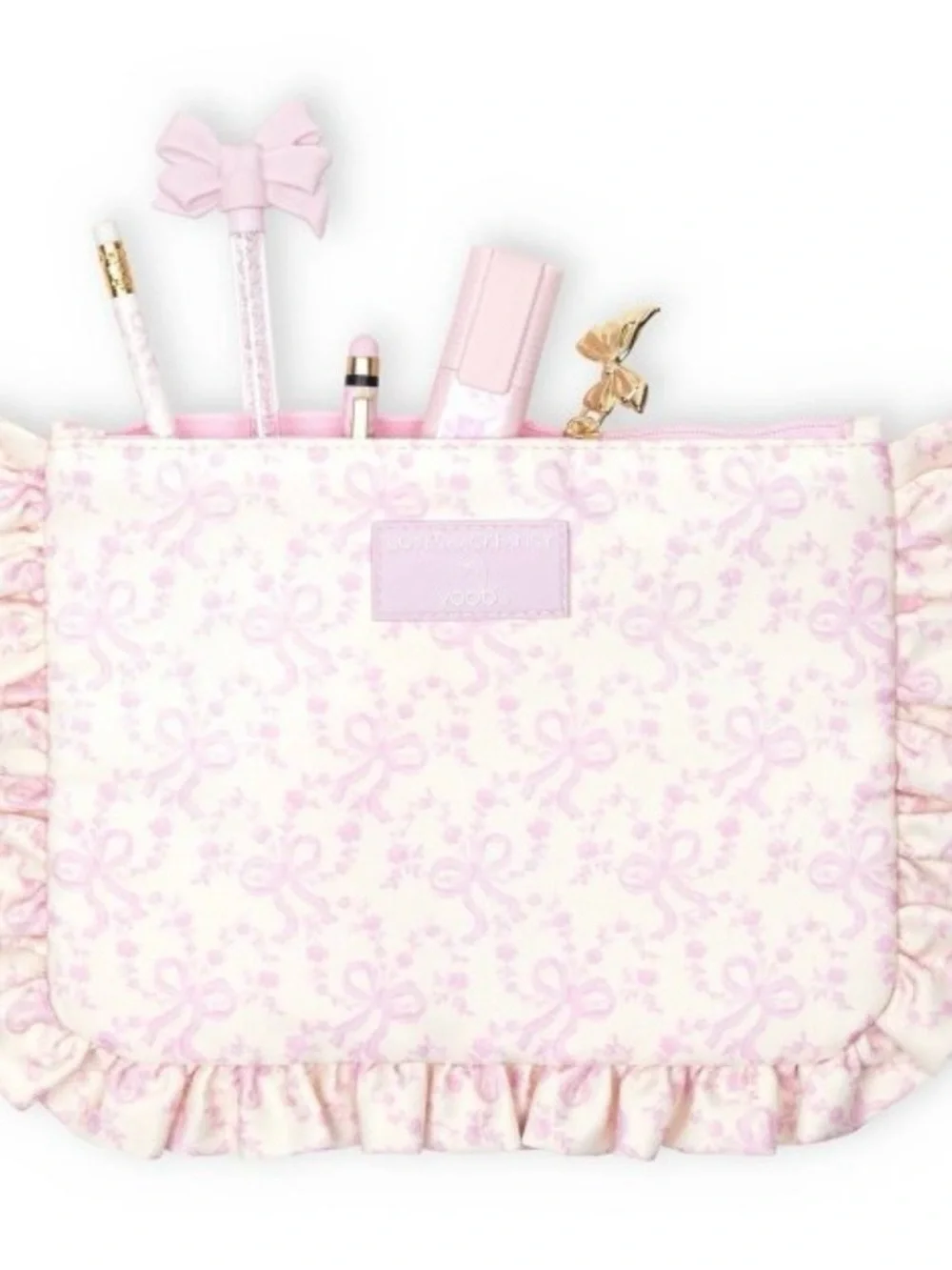 NWT LoveShackFancy x Target - Yoobi Coquette Bow Pencil Case w/Ruffles-Chantilly